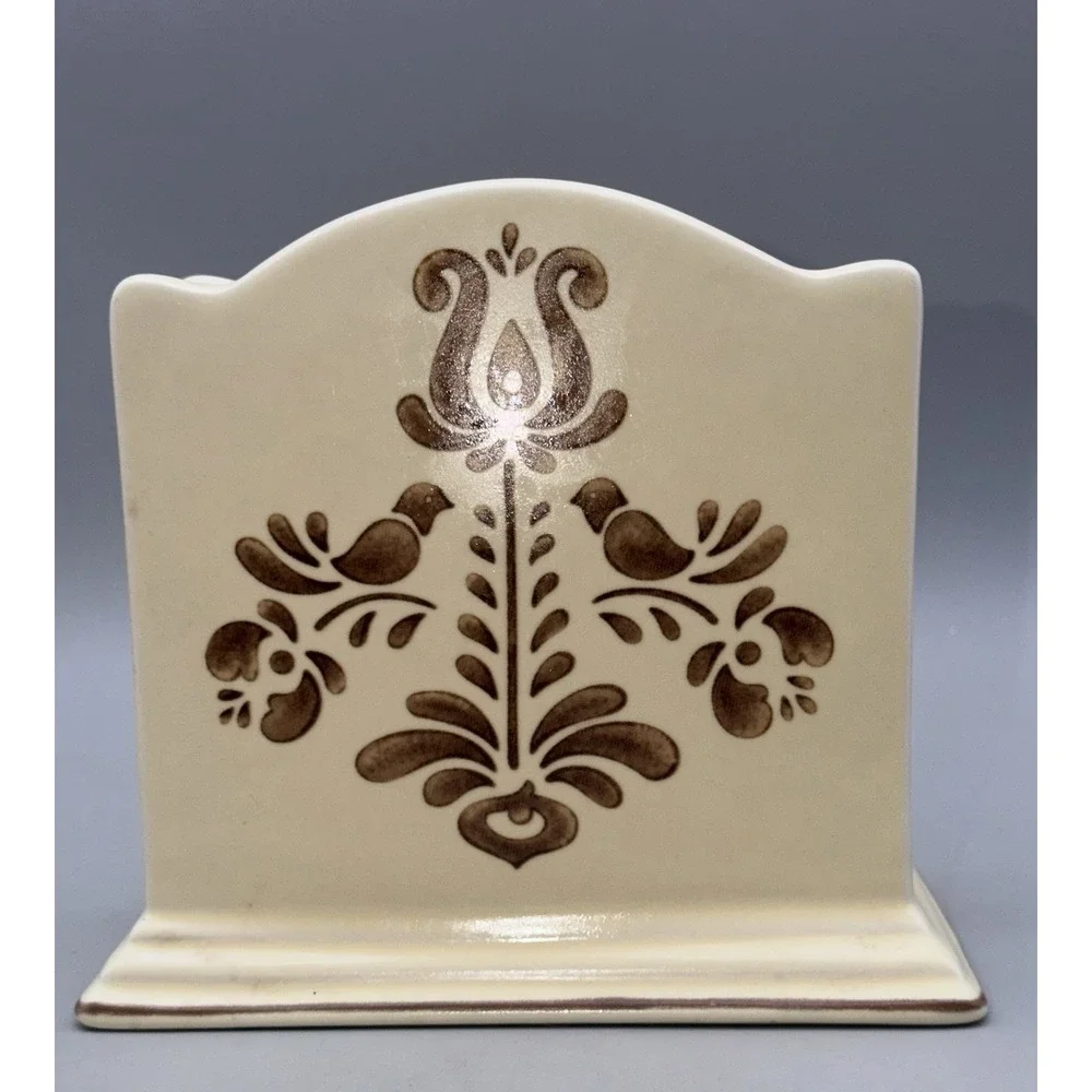 Pfaltzgraff Village Stoneware Napkin Holder Mail Organizer Folk Art Bird